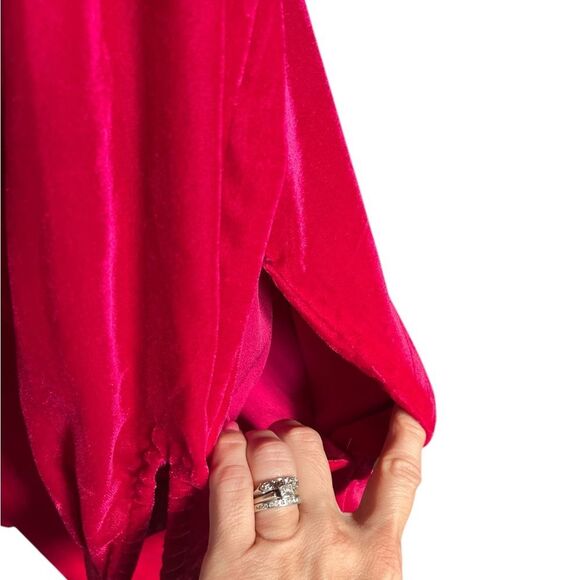 Uncle Frank Pink Velvet Dress Size Medium Fuchsia Bishop Sleeve Mini Shift - Picture 6 of 9